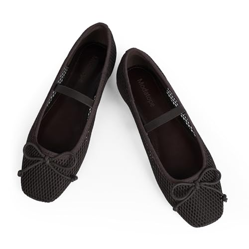 Modatope Bow Ballet Flats with Square Toe – Slip-on Dress Flats