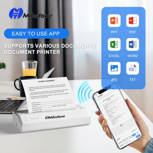 Image of P8008WD A4 Size Thermal Printer Wireless Bluetooth, Inkless, for Mobile Prints, USB, Bluetooth Smart Receipt Printer Compatible with Android, iOS, Windows (P8008WD)