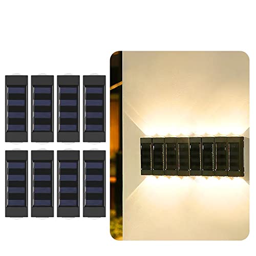 Luces solares de pared hacia arriba y hacia abajo, paquete de 8 lámparas de pared exteriores impermeables solares para montaje en pared, luz de jardín que se puede empalmar Cover