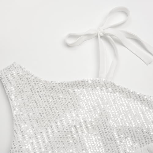 Uhnice Girls One Shoulder Sequin Gown with Tulle Overlay Flower Girl Dress for Wedding Birthday Party3