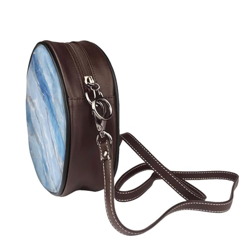 Blue Marble Pattern Grey Veining Women Round Crossbody Bags Leather Sling Bag Purse3