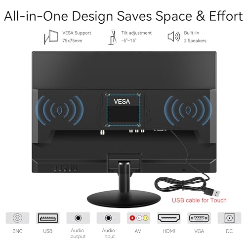 Image of Touchscreen Monitor 19 Inch, 10-Point Multi Touch Screen Monitor 1440x900 HD Display with HDMI VGA AV BNC USB Ports, VESA, Build-in Speakers for POS, Office, and Industrial Use
