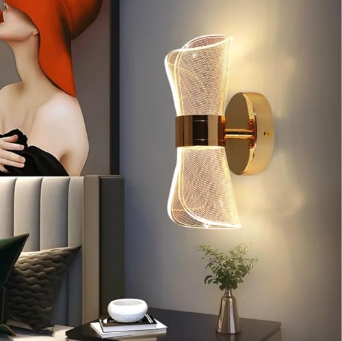 Image of Groeien 12W | 3 Color LED Nordic Sconce Golden Mesh Transparent Indoor Home Acrylic Wall Lamp for Bedroom Living Room Corridor Lighting Fixtures Wall Mount(Warm+Natural+Coolwhite)