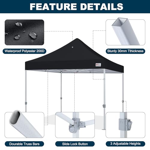Image of MASTERCANOPY 10x10 Heavy Duty Pop Up Canopy Tent with Roller Bag(Black)