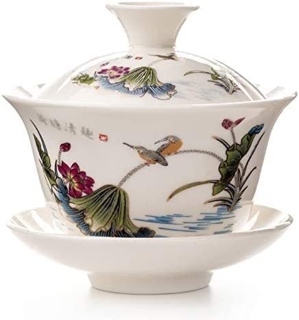 taza de té, Cuenco cubierto, taza de té, tazón, juego grande, porcelana azul y blanca Jingdezhen, cerámica con tres asas, pequeño