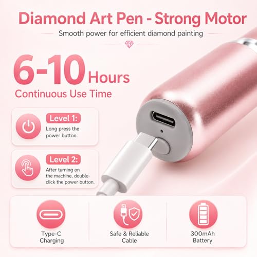 Image of SUBFIX Wireless Electric Diamond Art Pen, Vacuum Diamond Painting Pen No Wax Needed, 150 Ergonomic Tip, Quiet Lightweight & Rechargeable Diamond Art Accessories for Adults (Pink)