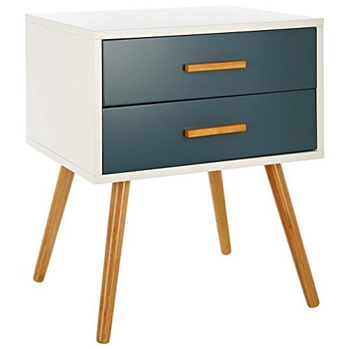 LOMOS bedside table "Odin" out of wood, in white, with two draws in a modern shade of grey