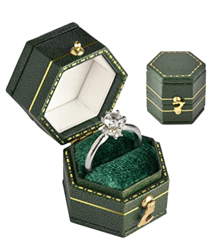 TAIMY Vintage Ring Box Classical Victorian Style Decor Mini Jewelry Box, Handcrafted Antique Ring Box Dresser Tabletop Bedroom Decoration Pocket Size Small Keepsake Box(Hexagons, Green)