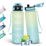 HoneyHolly Botella Agua, 1L, Marcador de Tiempo, Cantimplora, Libre de BPA, Portátil, Botella Agua Gimnasio, A Prueba de Fugas, Cantimplora para Gimnasio, Ciclismo, Oficina y Exteriores