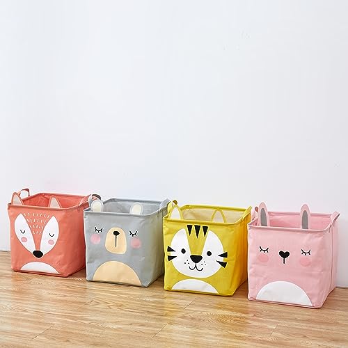 Image of House of Quirk Cotton Collapsible Square Storage Baskets Cute Kids Toys Storage Organiser For Laundry Basket Organizer Home, Bedroom, Dorm, Clothes (Pink)