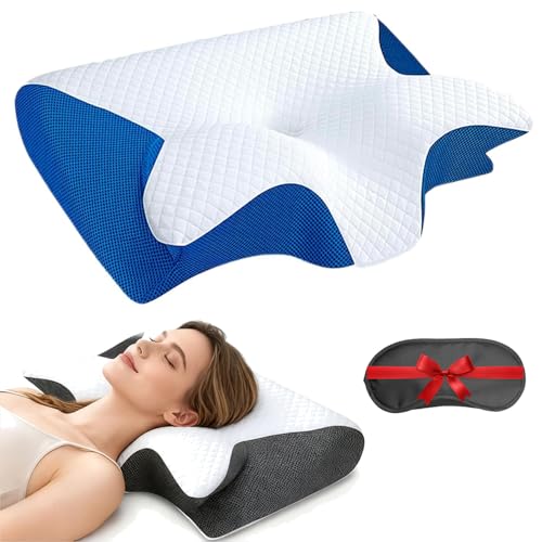 DZHUE Curo Sleep Kissen Original 2026 Curo Sleep Kissen Ergonomisches OrthopäDisches Kissen Mit Konturierter SeitenstüTze FüR Besseren Schlaf (Blau)