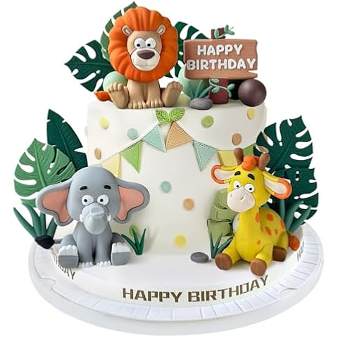 23pcs Safari Animal Cake Topper, Jungle Wild Cake Toppers with Leaves Balls Cake Decorations for Safari Animals Themed Birthday Party Decorations (Jungle Wild Animal Style) Cover