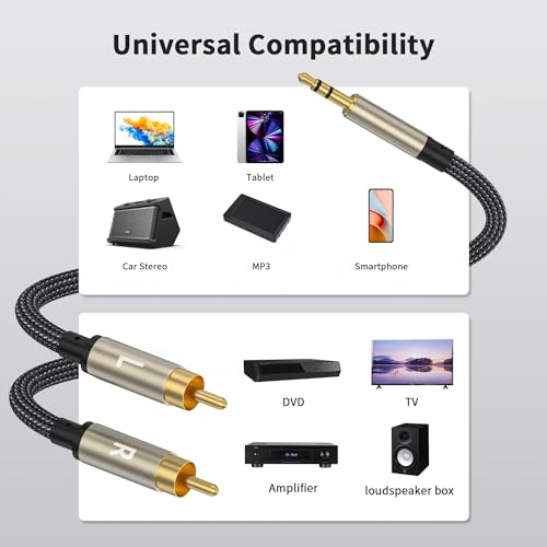 Câble 3,5 mm vers RCA mâle HiFi avec coque en métal robuste - 5