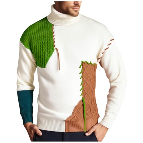 Cambkatl Men's Turtleneck Stylish Color Block Sweaters - Stretch Pullover Casual Long Sleeve Knitted Cozy Sweater Tops