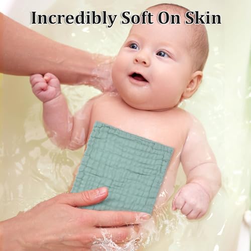Image of Qianyu 6 Pcs Baby Muslin Washcloths for Unisex 100% Cotton Bath Wash Cloths for Babies Comfy Soft Absorbent Burp Cloths for Newborns Infants Kids Girls and Boys Multicolor 9.75 x 9.75 Inches