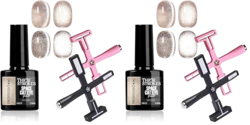 Image of THR3E STROKES 9D Cat Eye Gel Nail Polish 7.5ML - Glitter Magnetic with 3D Shimmering Effect - 5 in 1 Magnet Set - UV /LED Soak Off for Nail Art & DIY Manicure at Home (CE23+5IN1MAGN) (Pack of 2)