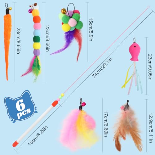 12 Stück Katzenspielzeug Selbstbeschäftigung mit Feder, Enthält 6 Katzenangel und 6 Federspielzeuge mit Glöckchen, Interaktives Katzenspielzeug für Katzen,Fun Exerciser Playing Toy for Kitten or cat – Bild 3