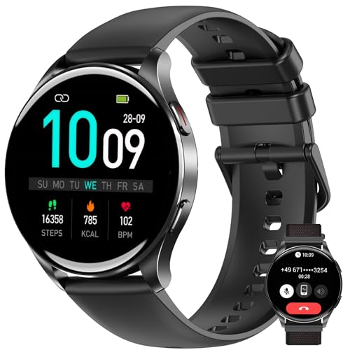 IOWODO Reloj Inteligente Hombre Mujer, 1.43″ AMOLED Llamadas Smartwatch con 120 Modos Deportivos, Monitor Cardíaco 24h, SpO2, Sueño, 2 Correas, IP68, Pulsera Actividad para Android iOS