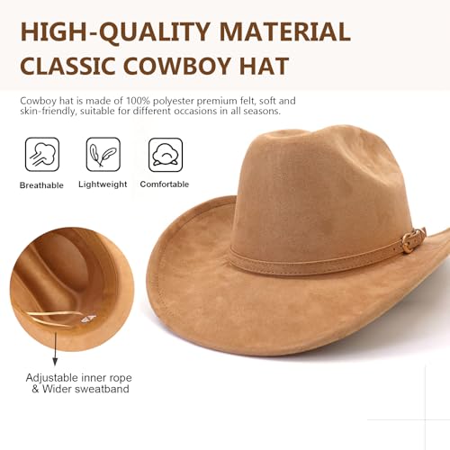 Image of Cowboy Hat Cowgirl Hat Men's & Women's Wide Brim Felt Fedora Hat with Buckle Belt Western Cowboy Hat for Women