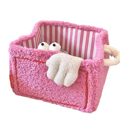 Cartoon Storage Baskets Toy Basket Snacks Basket Dirty Clothes Basket Foldable Plush Container Versatile Storage Basket for Kids Clothes Towels Baby Toy Storage, Large Pink