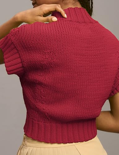 Image of Women's Mock Neck Cap Sleeve Sweater Vest Casual Solid Cropped Tank Tops Pullover Sweaters