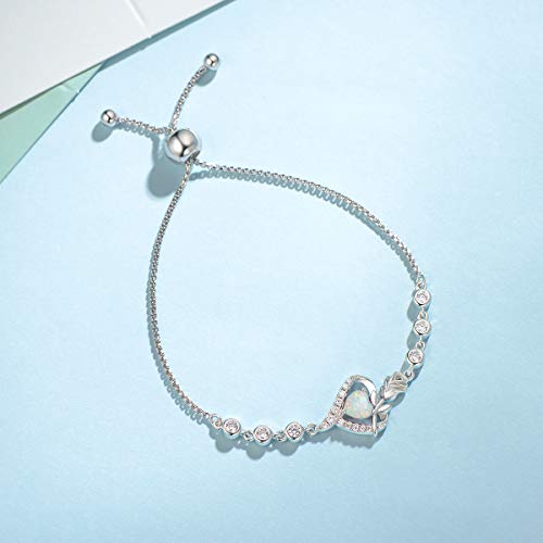 Agvana October Birthstone Jewelry Opal Bracelet For Women Sterling Silver Tennis Bracelet Rose Flower Heart Bolo Link Bracelets Fine Jewelry Anniversary Birthday Gifts For Women Girls Mom Wife Girlfriend Her #TOP3