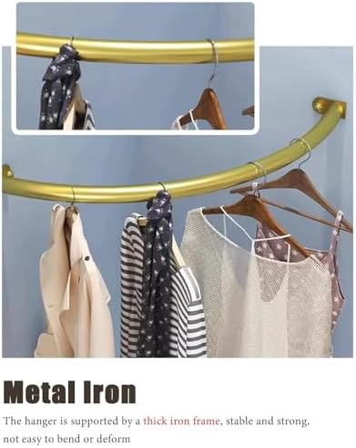 Curved Closet Rod Brackets - Wall-Mounted Clothing Drying Rack for Small Spaces, Corner Hanging Clothes Rod, Black Wardrobe Pole (40x40cm / 11.75")