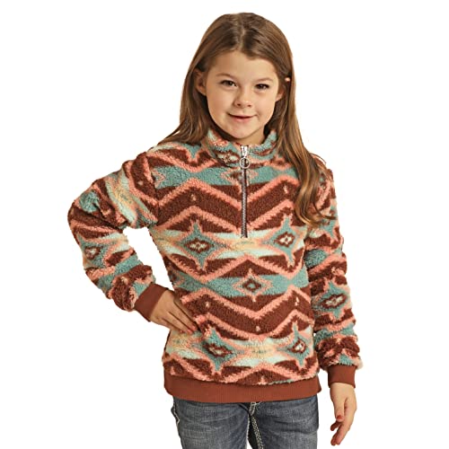 Rock & Roll Cowgirl Girls' Sherbert Aztec Pullover, X-Large