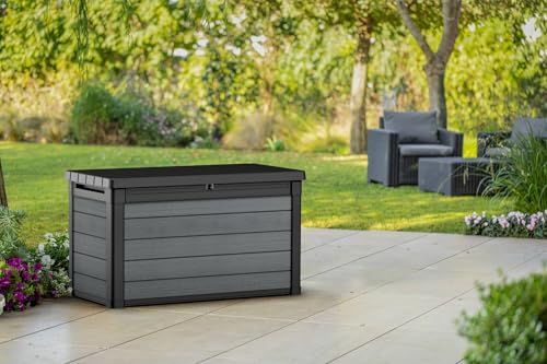 Dmora - Baúl de almacenamiento Exterior Versa, Cofre de jardín, Banco con almacenaje, Arcón para exteriores, 123x62 h71 cm, Antracita