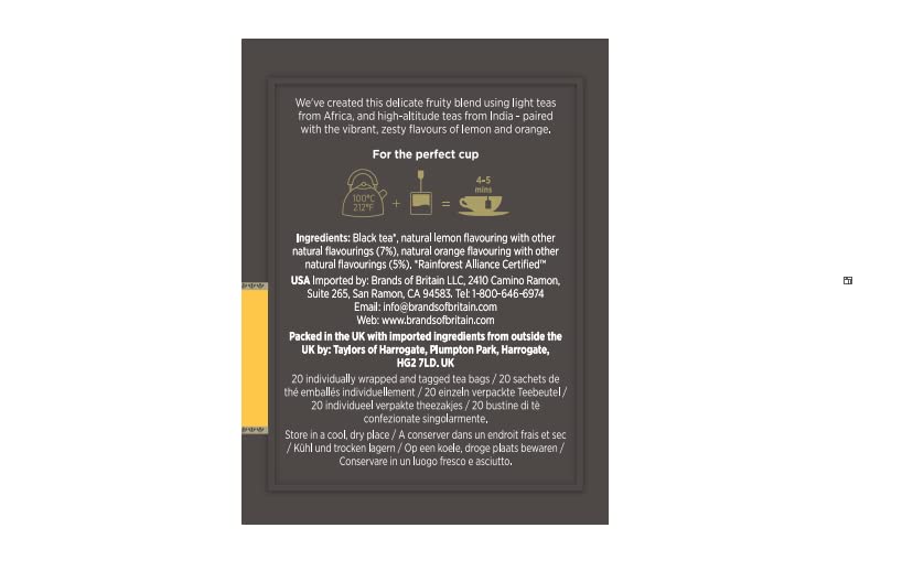 Miniatura 3 de Taylors of Harrogate Bolsitas de té negras limón y naranja, 20 bolsitas de té (paquete de 2)