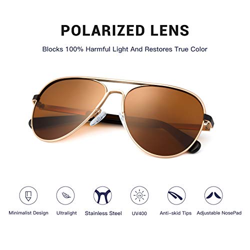 COLOSSEIN Aviator Polarized Sunglasses for Men Stainless Steel Frame Handcrafted Legs UV400 Lenses Driving Outdoor Eyewear2