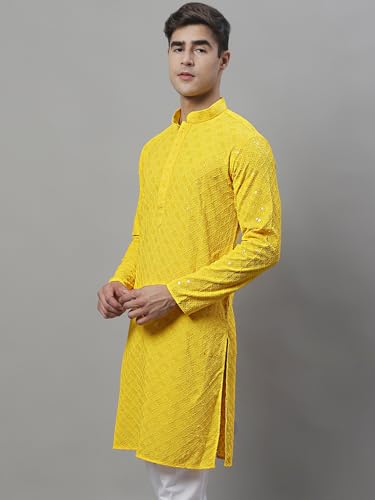 Image of Jompers Yellow Yellow Chikankari Embroidered and Sequence Kurtas. (Yellow, 5XL)