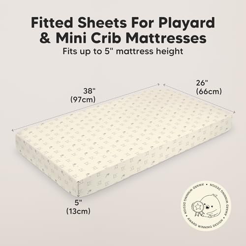 Image of 2-Pack Mini Crib Sheets Fitted, 38x26 Pack N Play Mattress Sheets (Bumble Bear)