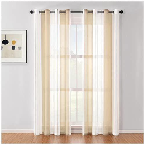 YOUCAI Rideaux Voilages à Oeillets Couleur Rayures Semi-Transparents Rideau Salon Grand Moderne Décor Chambre pour fenêtres, Balcon, Salon Beige 132x213cm(1...