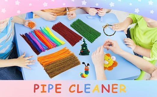 Image of 100Pc Pipe Cleaners Craft Set | Chenille Stem Fuzzy Sticks DIY Craft Supplies for Art Projects Activities, Decorations, Flower Making, Modeling & Sculpting (Parrot Green)