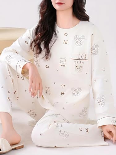 Image of Celary Women's Korean Night Suit Set | Round Neck Full Sleeve Top & Printed Ankle Length Pyjama | Skin-Friendly Fabric Soft Breathable Stretchable Loungewear | M to 2XL