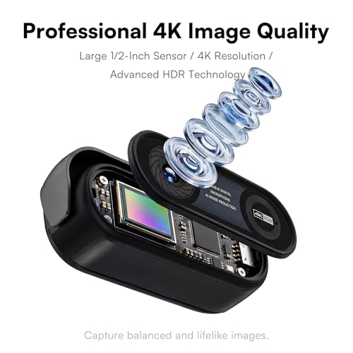 Image of Raikon 4K Webcam with Ring Light & Microphone, 4K Ultra HD Streaming Camera, Built-in Dual Noise-Canceling Mics, Auto Light Correction, for Zoom /Skype /Teams /YouTube /Twitch, Plug & Play, for PC
