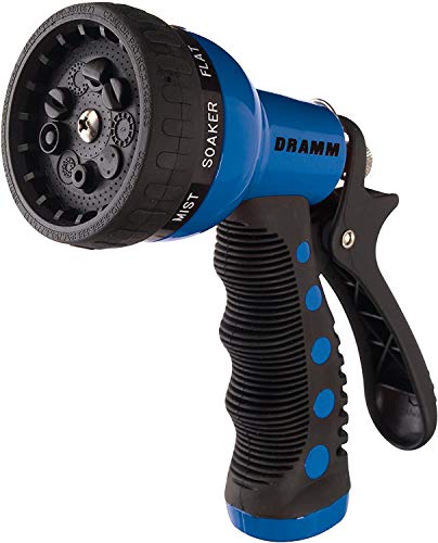 Image of Dramm Revolver Heavy Duty Metal Garden Hose Nozzle - 9 Spray Patterns, High Pressure Jet, Thumb-Control Flow, Ergonomic Grip - Blue