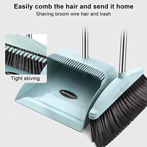 ORTUH Dustpan and Brush Set, Tall Broom and Upright Dust Pan with Long Handled, Upright and Lightweight Household Cleaning Combo for Outdoor, Indoor, Garden, Lobby Sweeping