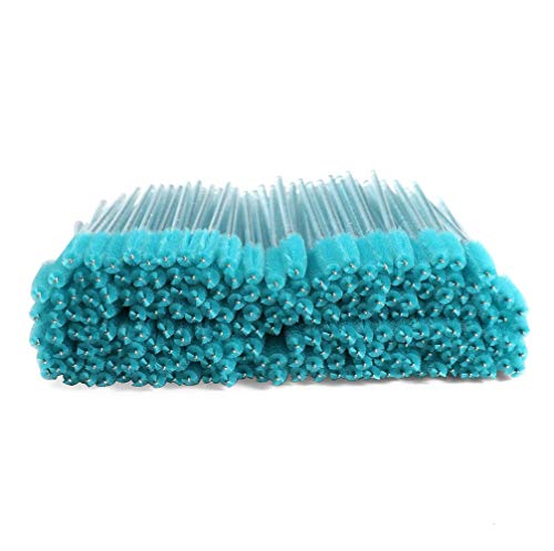 LASSKY 200Pcs Disposable Eyelash Mascara Brushes, Eye lash Brush, Mascara Wands, Spoolies for Eyelash Extensions, Lash Wand, Eyelash Extension Spoolie - 4 Colors Bendable Brush Head (Teal)