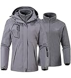 YSENTO Damen 3 in 1 Outdoor Winter Softshell Funktionsjacke mit Fleecejacke wasserdichte Regenjacke Winter Warme Winddichte Übergangsjacke(Grau,L)
