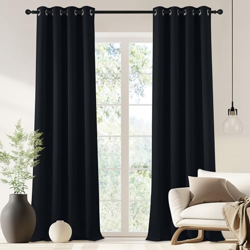 NICETOWN Black Blackout Curtain 90 inch Length - Grommet Thermal Insulated Window Treatments Light & Sound Blocking Drapes for Living Room/Doorway, W46 x L90, 1 Panel