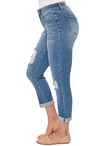 Royalty For Me Womens Women's Petite High Rise Vintage Slim Straight Cuff Jean2