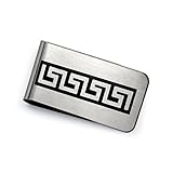 Posee Tarjetas de crédito Tecla Griego Dinero Clip para Hombres Tarjetero Personalizado Inlay Esmalte Negro De Dos Tonos Acero Tono Plata
