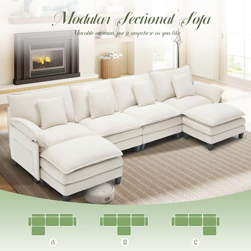 Image of 140 inch Cloud Couch, Modular Sectional Sofa, Beige