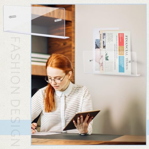 Memorywuu 4 Pack Acrylic Magazine Holder 16\" Brochure Magazine Rack Wall Mount Hanging Clear Bookshelf Magazine Shelf for Record File Literature Storage Display Living Room Waiting Room Office Home - Thumbnail 5