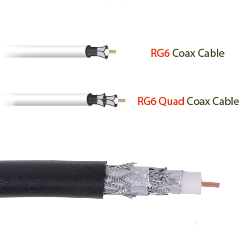 RG6 - Cable coaxial blindado cuádruple de 500 pies, caja de extracción fácil, blanco y negro, clasificación ETL, CL2, 18 AWG, 75 ohmios, para instalaciones de HDTV, satélite, televisión