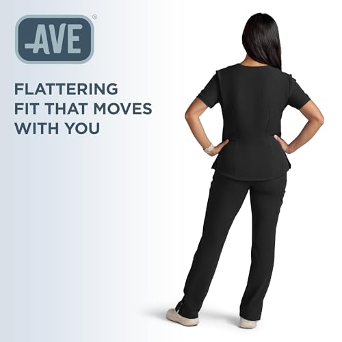 Image of AVE Varick Women's 6-Pocket Straight Leg Scrub Pants, Black, Medium Petite
