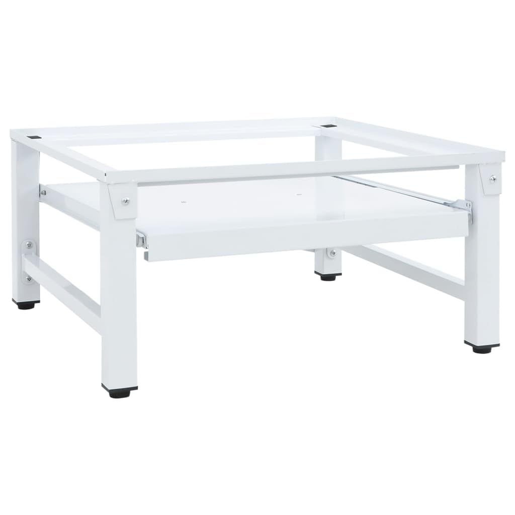 Brokky Supporto Lavatrice e Asciugatrice con Mensola Estraibile Bianco-Base Torre, Kit di Sovrapposizione Lavatrice Asciugatrice Universale, Supporto Premontato con Ripiano Estraibile