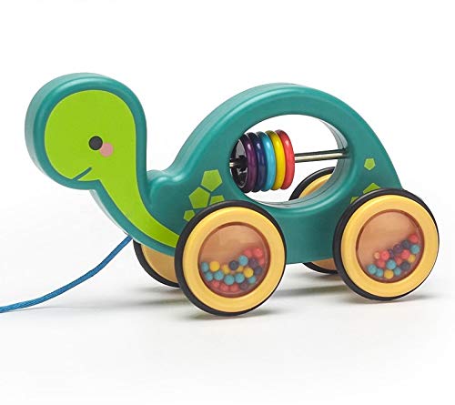 Pull Along Rolling Animal Toy [Updated Design-Without Beads in Wheels]- 18 Months and Up Pull & Pull Toys for Toddlers-Boys & Girls (Turtle)